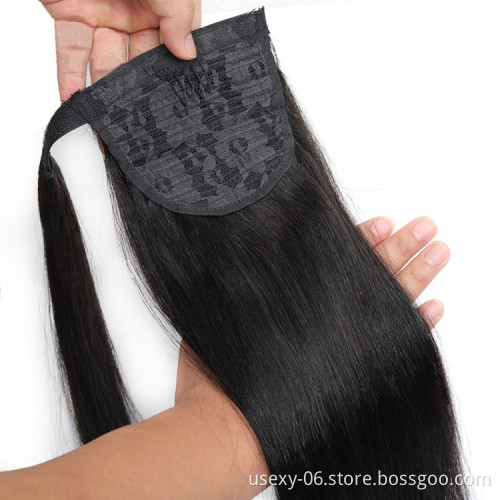 High Quality Wrap Around And Drawstring Ponytail Hair Extension Straight Long Ponytail Human Hair